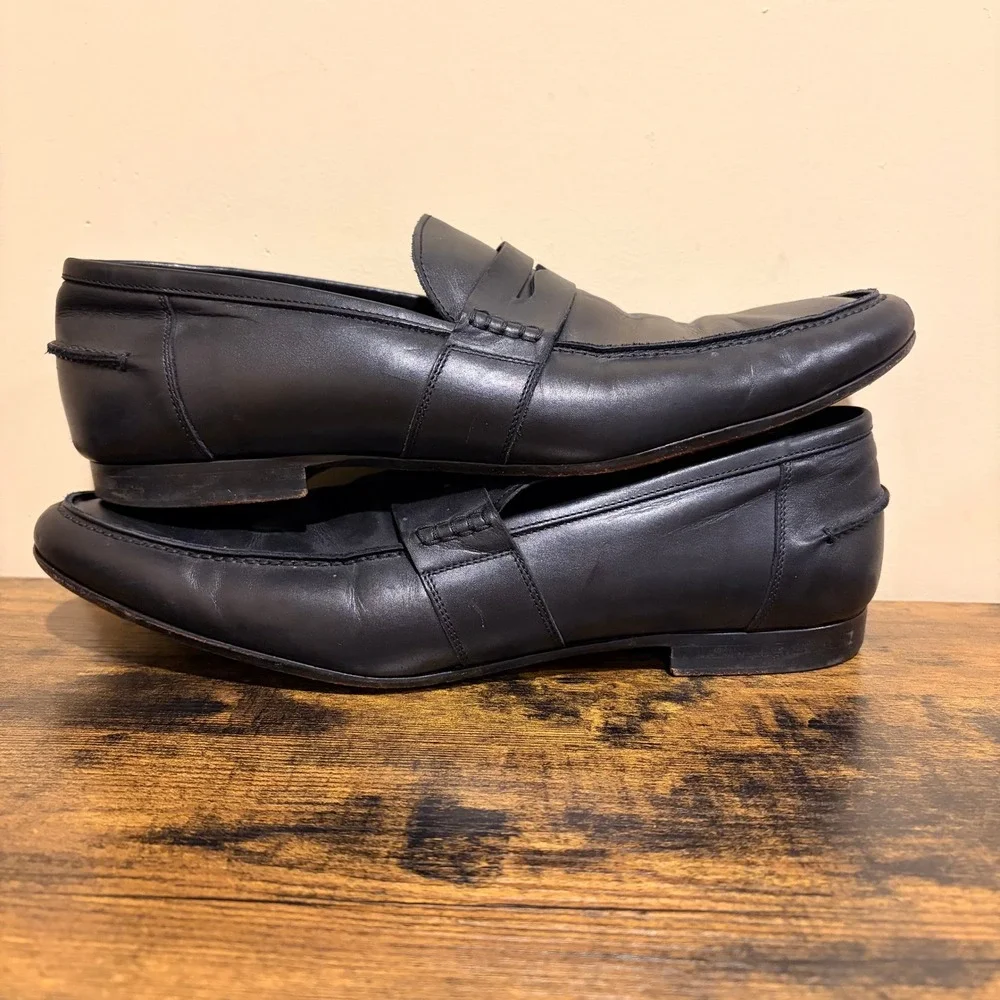M.Gemi Mens Black Leather Penny Loafers Made in Italy Size 45 9861